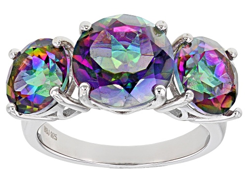 7.04ctw Round Multi-Color Quartz Rhodium Over Sterling Silver 3-Stone Ring - Size 8