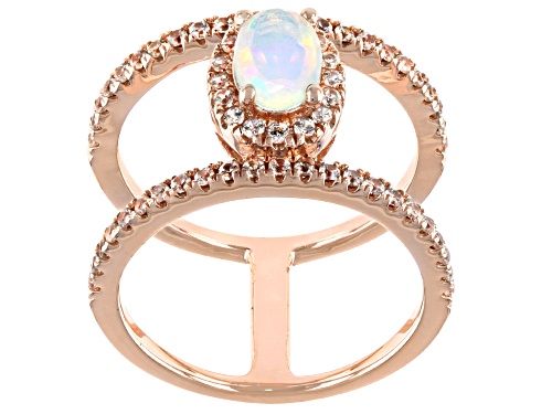 .45ct Oval Ethiopian Opal with .51ctw Round White Zircon 18k Rose Gold Over Sterling Silver Ring - Size 8