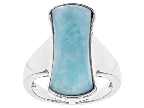 Photo of 22X9mm Free-form Cabochon Larimar Rhodium  Over Sterling Silver Solitaire Ring - Size 7
