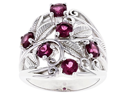Photo of 1.70ctw Round Raspberry Color Rhodolite Rhodium Over Sterling Silver Ring - Size 7