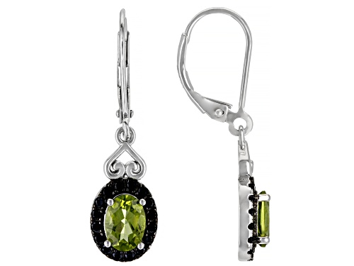 Photo of 1.39ctw Oval Manchurian Peridot(TM) With 0.46ctw Black Spinel Rhodium Over Silver Dangle Earrings