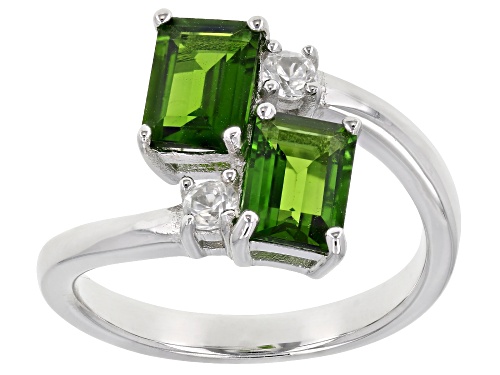 Photo of 1.58ctw Emerald cut Chrome Diopside With .24ctw White Zircon Rhodium Over Silver Bypass Ring - Size 8