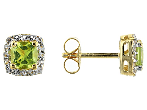 Photo of 1.088ctw Manchurian Peridot With 0.408ctw White Topaz 18k Yellow gold Over Silver Stud Earrings