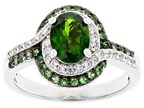 Photo of 1.36ct Oval Chrome Diopside, 0.29ctw Tsavorite, And 0.34ctw White Zircon Rhodium Over Silver Ring - Size 8