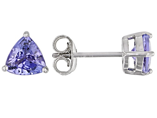 1.26ctw Trillion Tanzanite Rhodium Over Sterling Silver Solitaire Stud Earrings