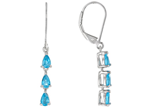 1.02ctw Pear Shaped Blue Neon Apatite Rhodium Over Sterling Silver Drop Earrings