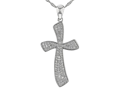 Photo of 1.13ctw Round White Zircon Rhodium Over Sterling Silver Cross Pendant With Chain