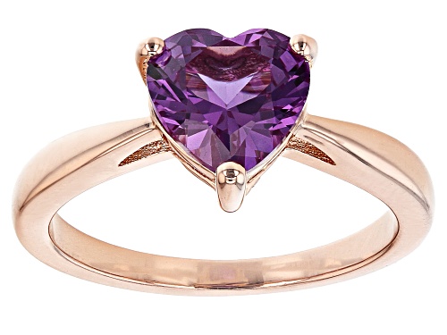 Photo of 1.83ct Heart Shape Purple Lab Created Sapphire 18k Rose Gold Over Sterling Silver Solitaire Ring - Size 7