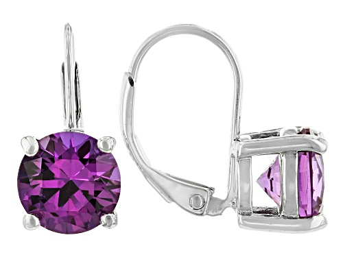 Photo of 3.91ctw Round Lab Created Purple Sapphire Rhodium Over Sterling Silver Earrings