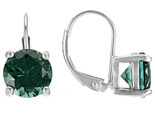 Photo of 4.23ctw Round Lab Created Green Sapphire Rhodium Over Sterling Silver Earrings