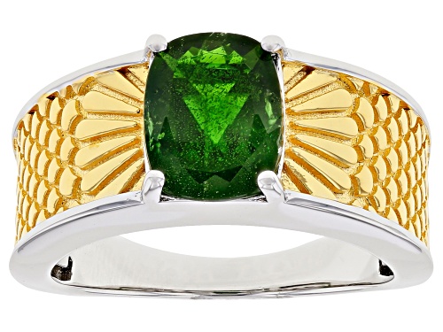 Photo of 1.96ct Cushion Chrome Diopside Rhodium Over Sterling Silver Solitaire Two-Tone Ring - Size 7