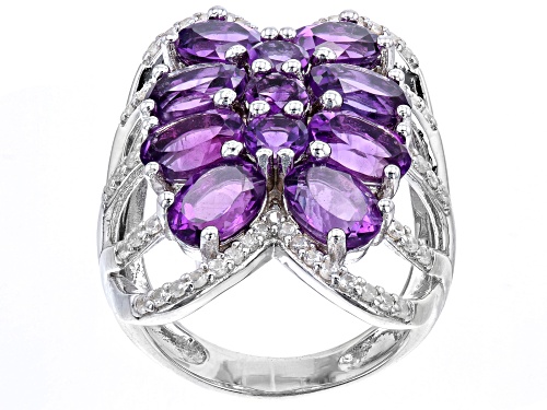 5.74ctw Mixed Shapes African Amethyst With .60ctw White Zircon Round Rhodium Over Silver Ring - Size 7