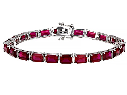 Photo of 25.91ctw Rectangular Octagonal Lab Created Ruby Rhodium Over Sterling Silver Bracelet - Size 8