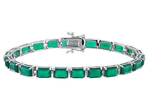 Photo of 7x5mm Rectangular Octagonal Green Onyx Rhodium Over Sterling Silver Tennis Bracelet - Size 8