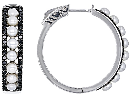 1.23ctw Black Spinel and Cultured Freshwater Pearl Rhodium Over Silver Earrings