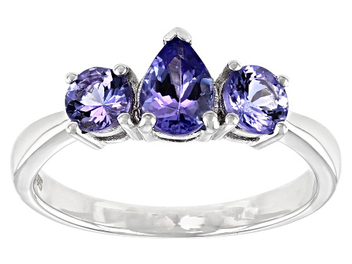 Photo of 1.09ctw Pear-Shaped And Round Tanzanite Rhodium Over Sterling Silver 3-stone Ring - Size 8