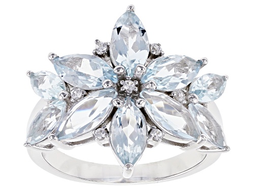 3.17ctw Marquise Aquamarine With 0.08ctw White Zircon Rhodium Over Sterling Silver Ring - Size 7