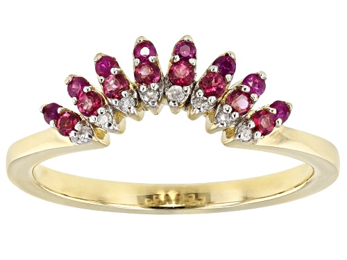 .14ctw Round Mahaleo® Ruby,.14ctw Pink Topaz, And .03ctw White Diamond Accent 10k Yellow Gold Ring - Size 8