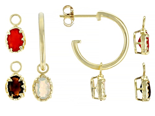 Photo of 1.26ctw Mixed Ethiopian Opal, 10K Gold, 1-Pair Hoop Earrings & 3 Sets of Interchangeable Charms