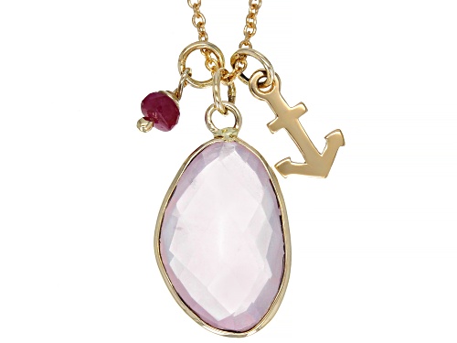 Photo of 4.20ct Rose Quartz With .12ct Ruby 10k Yellow Gold Pendant With Chain