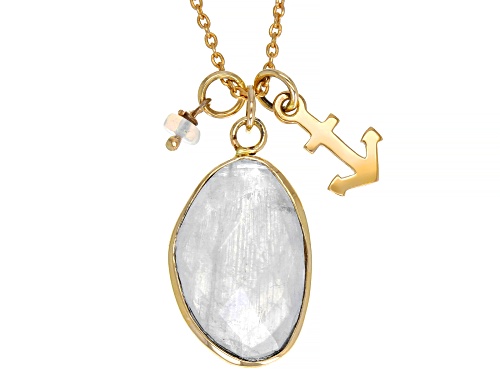 Photo of 4.20ct Rainbow Moonstone With .10ct Ethiopian Opal 10k Yellow Gold Pendant With Chain