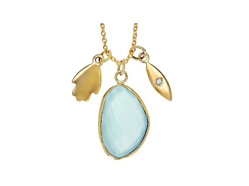 Photo of Blue Chalcedony 10k Yellow Gold Pendant With Chain 4.21ctw