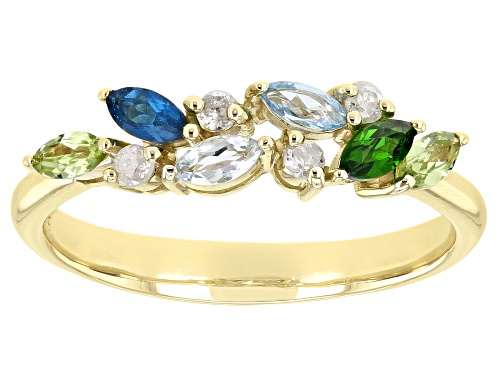 .42ctw Marquise Multi-Gemstone With .09ct Round Diamond Accent 10k Yellow Gold Ring - Size 6