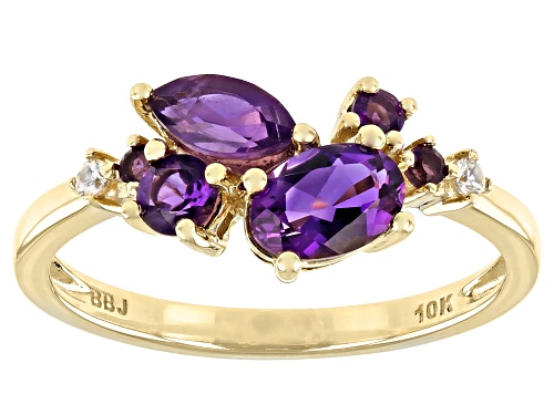 Photo of 0.70ctw African Amethyst And Brazilian Amethyst With 0.03ctw White Zircon 10k Yellow Gold Ring - Size 8