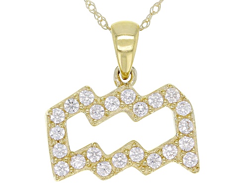 Photo of 0.39ctw Round White Zircon "Aquarius" 10k Yellow Gold Pendant With Chain