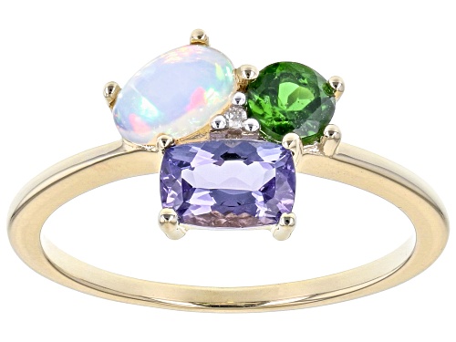 1.03ctw Multi Gem With Round Diamond Accent 10K Yellow Gold Ring - Size 6