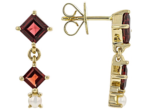 Photo of 2.05ctw Vermelho Garnet™ With Cultured Freshwater Pearl 10k Yellow Gold Drop Earrings