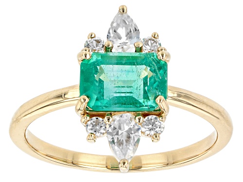 Photo of 1.25ct Ethiopian Emerald And 0.68ctw White Zircon 10k Yellow Gold Ring - Size 8