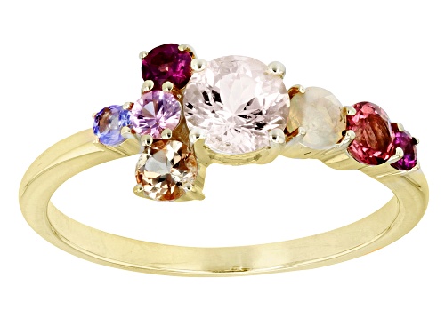Photo of 0.38ct Round Cor-de-Rosa Morganite™ And 0.52ctw round Multi Gemstones 10k Yellow Gold Ring - Size 7