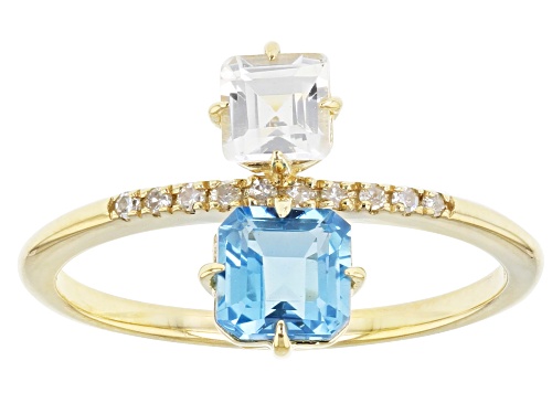 Photo of 0.60ct Square Octagonal Swiss Blue Topaz With 0.31ctw Topaz And 0.04ctw Diamond 10k Yellow Gold Ring - Size 6