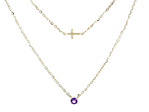 Photo of 0.10ctw African Amethyst 10k Yellow Gold Double Layer Cross Necklace