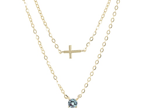 0.09ct Lab Created Alexandrite 10k Yellow Gold Double Layer Cross Necklace