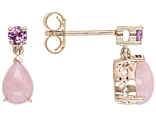 7x5mm Pink Opal With 0.05ctw Garnet 10k Rose Gold Earrings