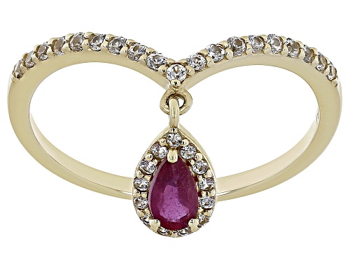 0.30ct Mahaleo® Ruby And 0.28ctw White Zircon 10k Yellow Gold Charm Ring - Size 8