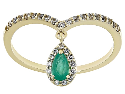 0.17ct Zambian Emerald And 0.28ctw White Zircon 10k Yellow Gold Charm Ring - Size 7