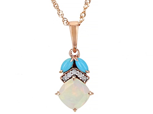 0.56ct Ethiopian Opal, Sleeping Beauty Turquoise & .03ctw White Diamond 10k Rose Gold Pendant/Chain