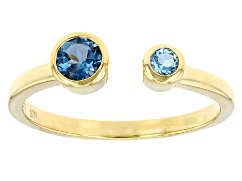 Photo of 0.27ctw London Blue Topaz And 0.09ctw Round Swiss Blue Topaz 10k Yellow Gold Ring - Size 7