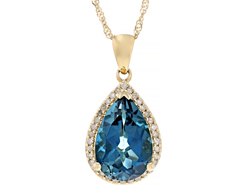 Photo of 3.09ct London Blue Topaz And 0.13ctw White Diamond 10k Yellow Gold Pendant With Chain
