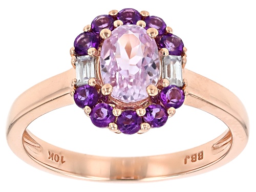 0.94ct Kunzite with 0.34ctw African Amethyst And 0.31ctw White Zircon 10k Rose Gold Ring - Size 7