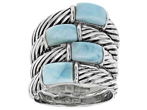 6x4mm Rectangular Cabochon Larimar Sterling Silver 4-Stone Stack Look Ring - Size 5