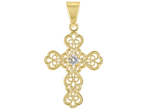 Photo of Artisan Collection of Turkey™ .10ct White Zircon 18k Yellow Gold Over Silver Cross Charm Pendant
