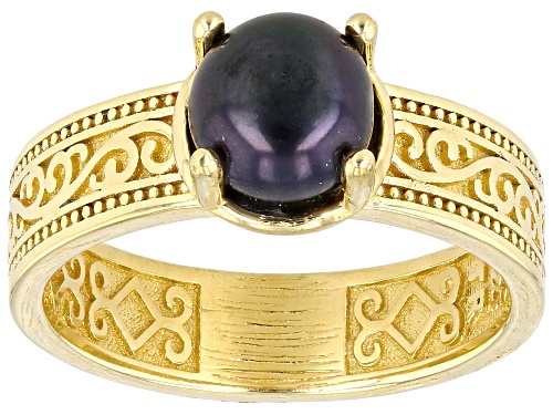 Artisan Collection of Turkey™ 7mm Black Cultured Freshwater Pearl 18k Yellow Gold Over Silver Ring - Size 8
