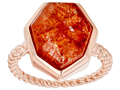 Timna Jewelry Collection™ 12x10mm Fancy Shape Orange Sunstone Copper Solitaire Ring - Size 9