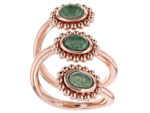 Timna Jewelry Collection™ 6x4mm Oval Aventurine 3-Stone Copper Ring - Size 7