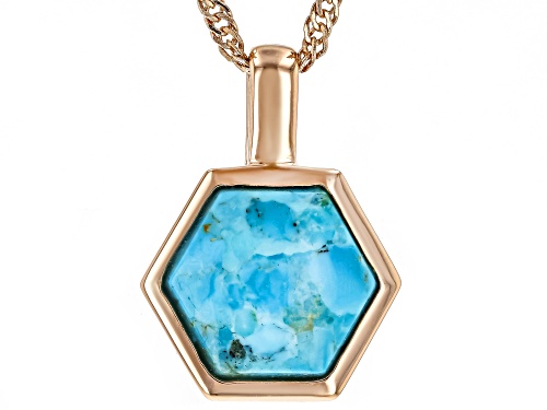 Timna Jewelry Collection™ 14x14mm Hexagon Blue Turquoise Solitaire Copper Pendant with Chian