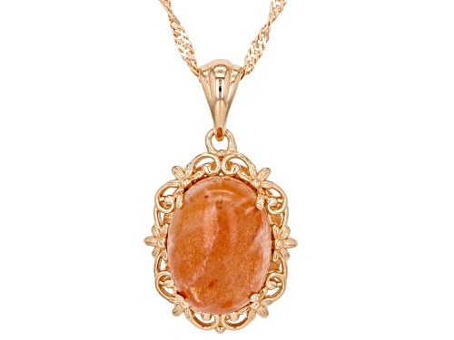 Timna Jewelry Collection™ 16x12mm Oval Sunstone Solitaire Copper Pendant With Chain